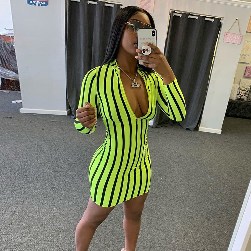 Summer Fashion Color Contrast Striped Print Dress