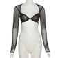 Women's Long-sleeved Square-neck Umbilical Mesh See-through Bottoming Slim T-shirt