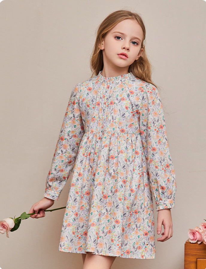 Robe fleurie en coton pour fille, style pastoral, manches bouffantes