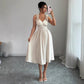 Women's Beige Textured Midi Dress