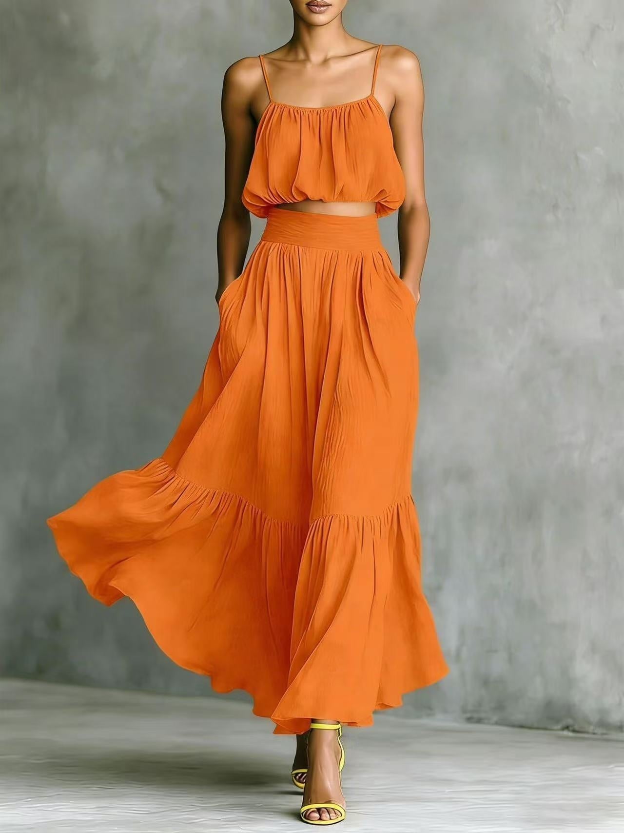 Two-piece High-waist Flared Skirt Set