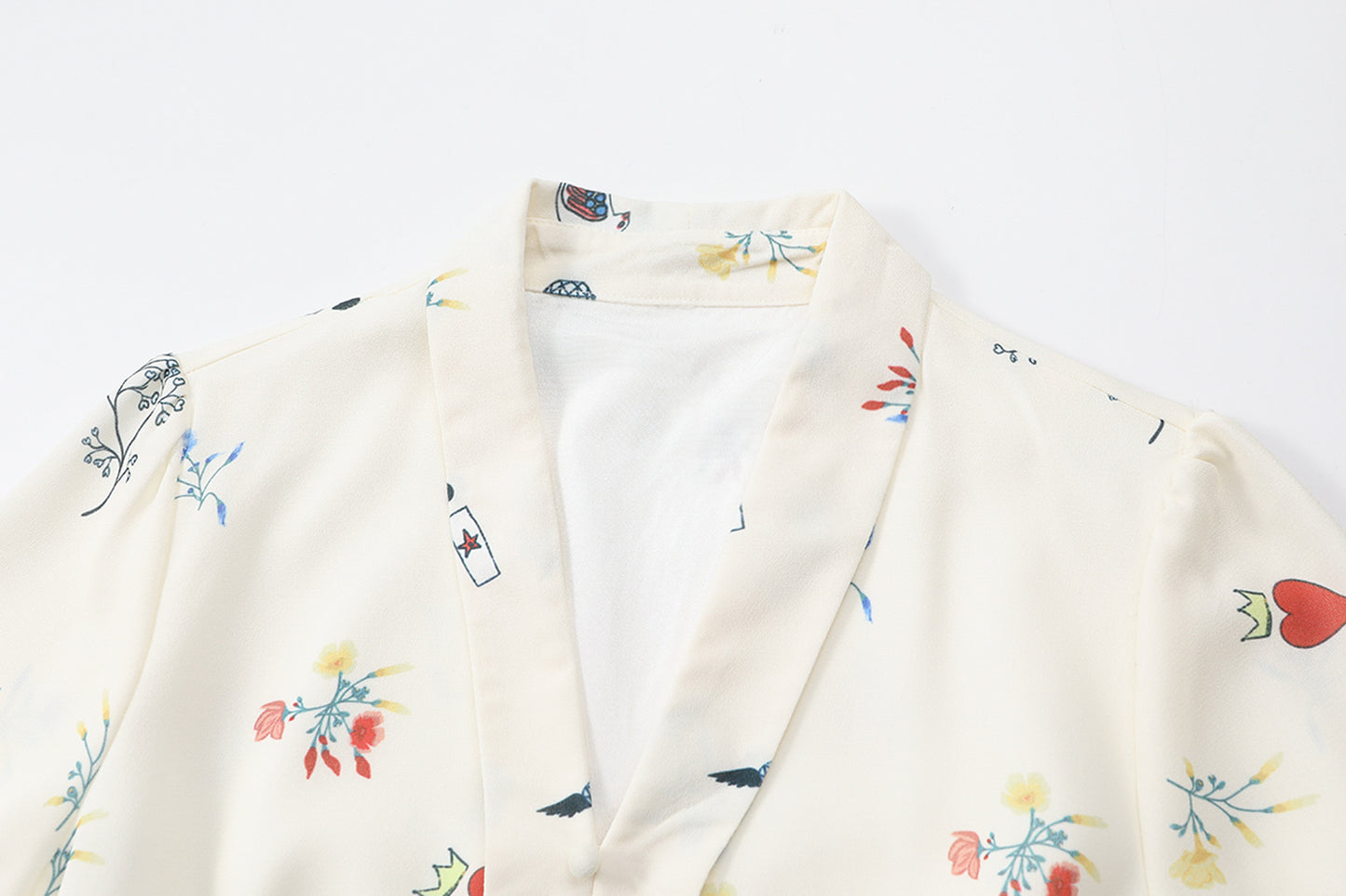 Puff Sleeve Dress, Waist Waist, Thin And Small Printed Bellflower Skirt