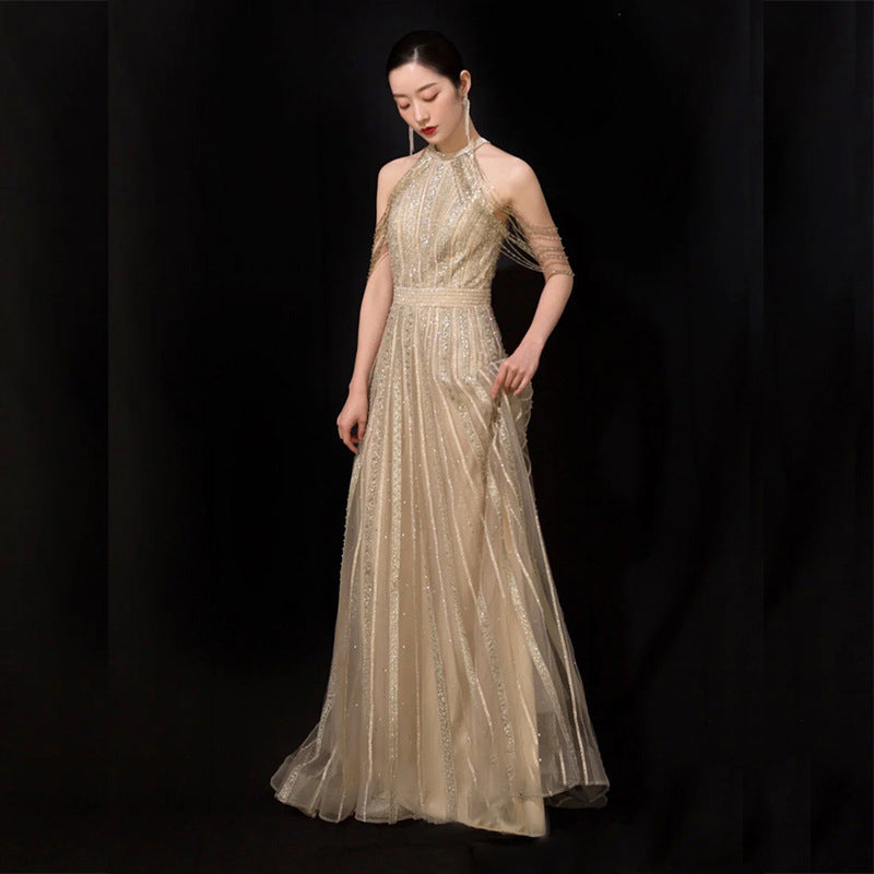 Robe de banquet slim champagne tendance pour femme