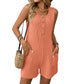 Women's Summer Jumpsuit Round Neck Casual Sleeveless Solid Color Short Jumpsuit With Pockets Women Turtle Neck Holiday Beach Shorts