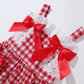 Girls' Red Plaid Bow Suspenders Princess Dress