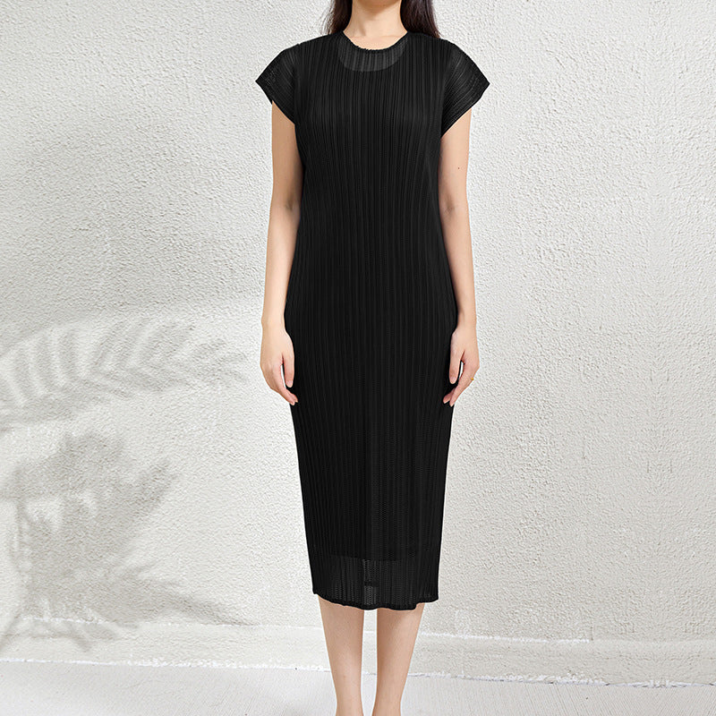 Fashion Pleated Mesh Fake Two Pieces Dress Women