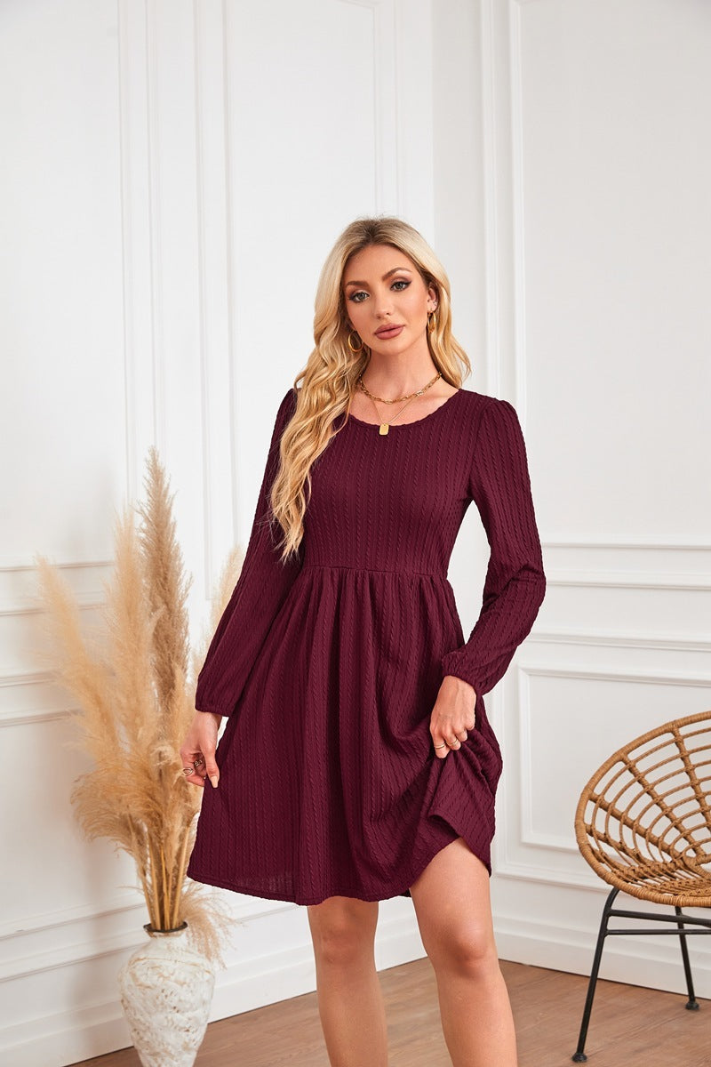 Robe trapèze à manches longues et col rond avec poche