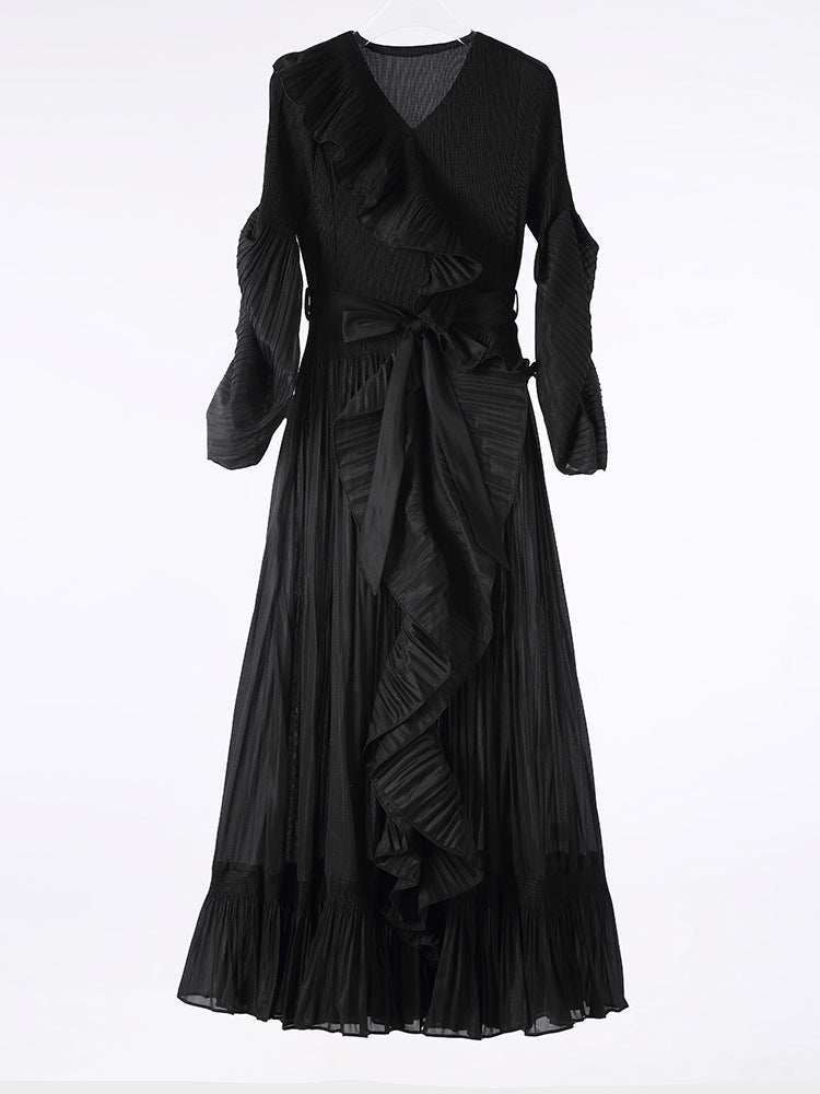Women's Pleated New French Style Tied Dress