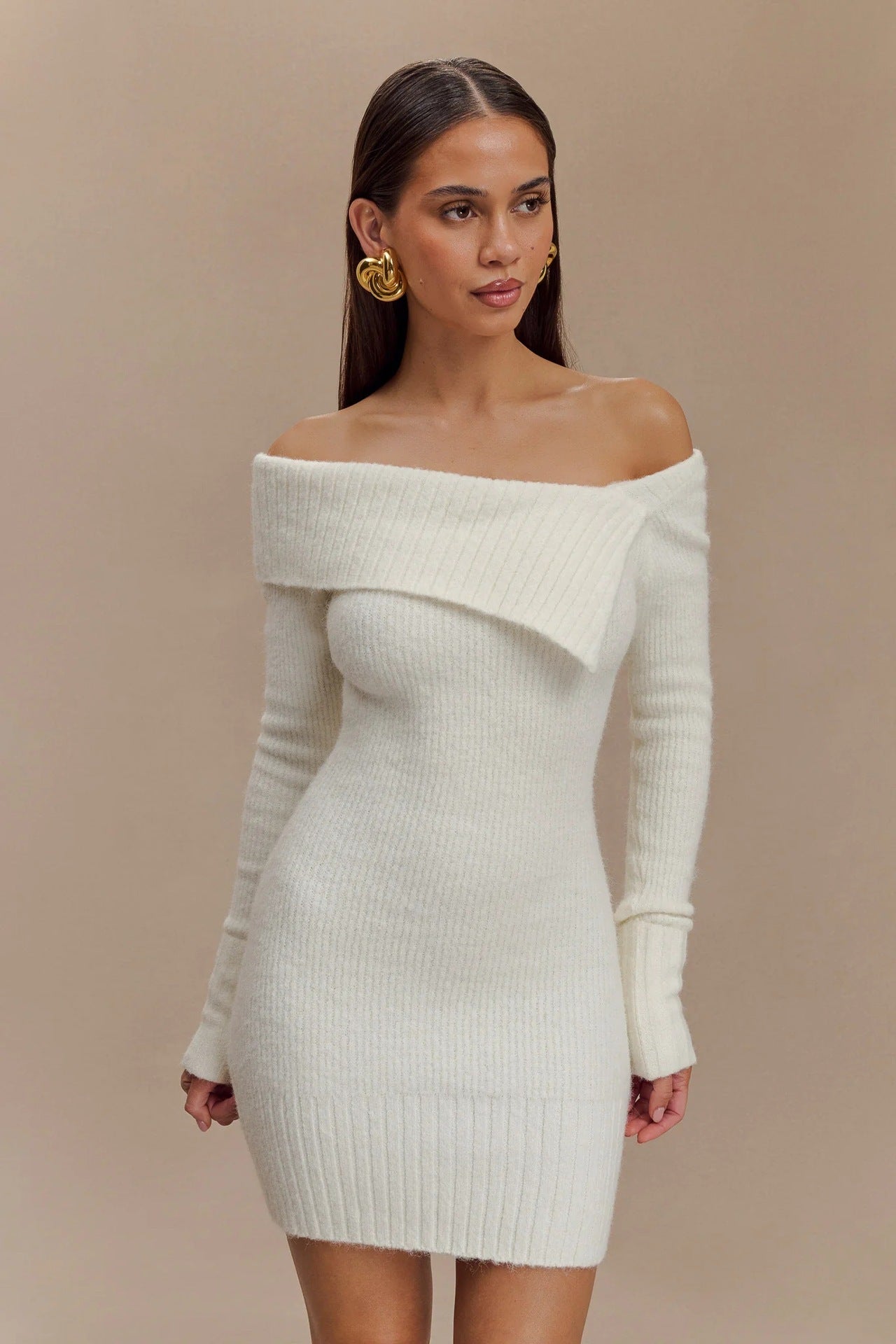 Dress Sweater Women's Long-sleeved Off-neck Knitted Tight Skirt
