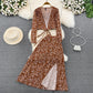 European And American-style Long-sleeve Deep V-neck Tie-up Top Two-piece Set