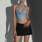 Rhinestone Halter Spaghetti Straps Fashion Slim Vest