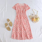 Printed Short-sleeve Waist-cinching Figure-flattering Dress For Petite Frames