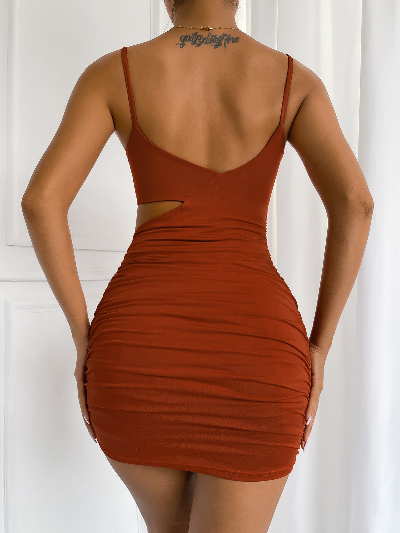 Women's Irregular Sling European And American Hollow Slim Fit Pleated Hip Dress