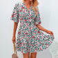 Robe fleurie à volants, manches courtes et col en V, style européen et américain