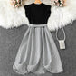 V-neck High-waisted Black-and-white Patchwork Dress