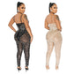 Women's Wear Pure Color Mesh Rhinestone Sleeveless Trousers Jumpsuit