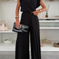 Round Neck Sleeveless Top Pleated Wide-leg Trousers Two-piece Set