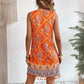 Women's Printed Round Neck Tassel Hem Dress