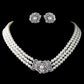 Pearl Rhinestone Necklace Earrings Jewelry Set