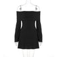 Women's Off-shoulder Horn Long Sleeve Short Dress Lace