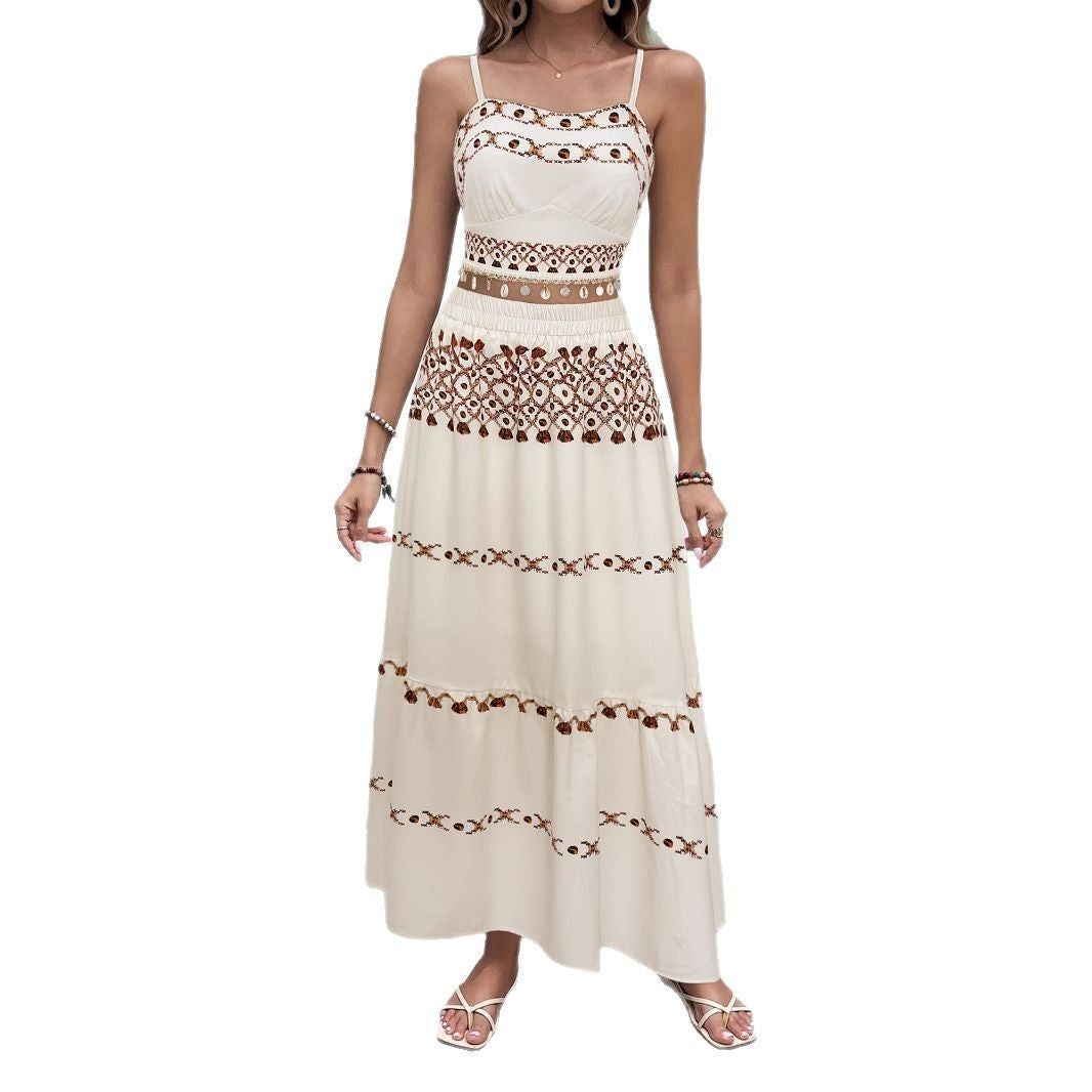 Tassel Ribbon Sling Top Two-piece Overskirt Suit