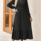 Women's Smocking Long Sleeve Round Neck Mid-length Dress