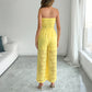 Sheer Yellow Sleeveless Tube Top And Straight-leg Pants For Women