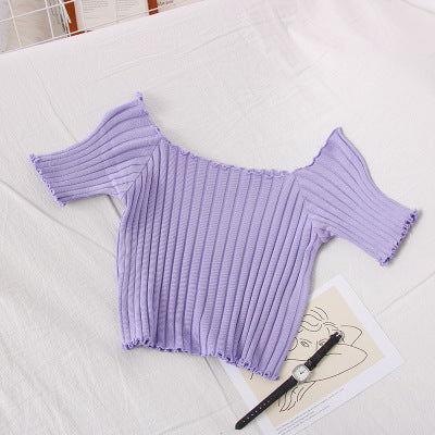 Pull en tricot à épaules dénudées avec oreilles en bois