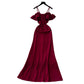 Off-the-shoulder Strap Mesh Patchwork Waist-cinched Slit Dress