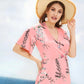 Women's Deep V Print Short Sleeve Waist Casual Siamese Shorts