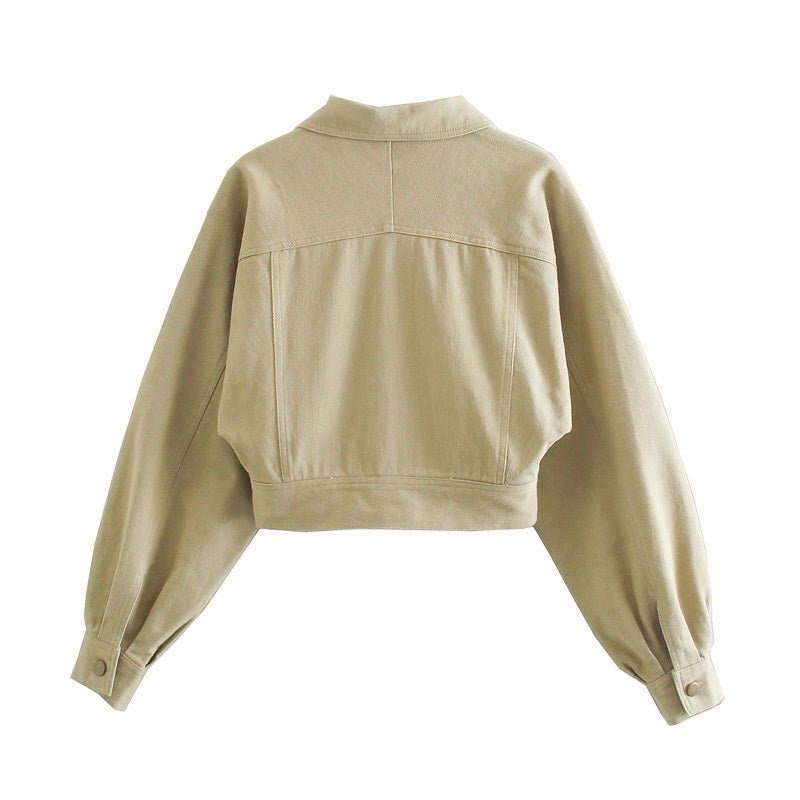 Short Casual Jacket With Lapel Flap And Large Pockets