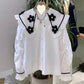 Design Sense Beaded Flower White Shirt Women
