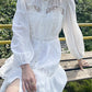 Robe blanche française à manches longues pour femme, style vacances