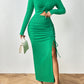 New Solid Color Round Neck Waist Trimming Long Sleeve Narrow Suit
