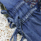 Women's Loose Mid Length Embroidered Drawstring Denim Skirt
