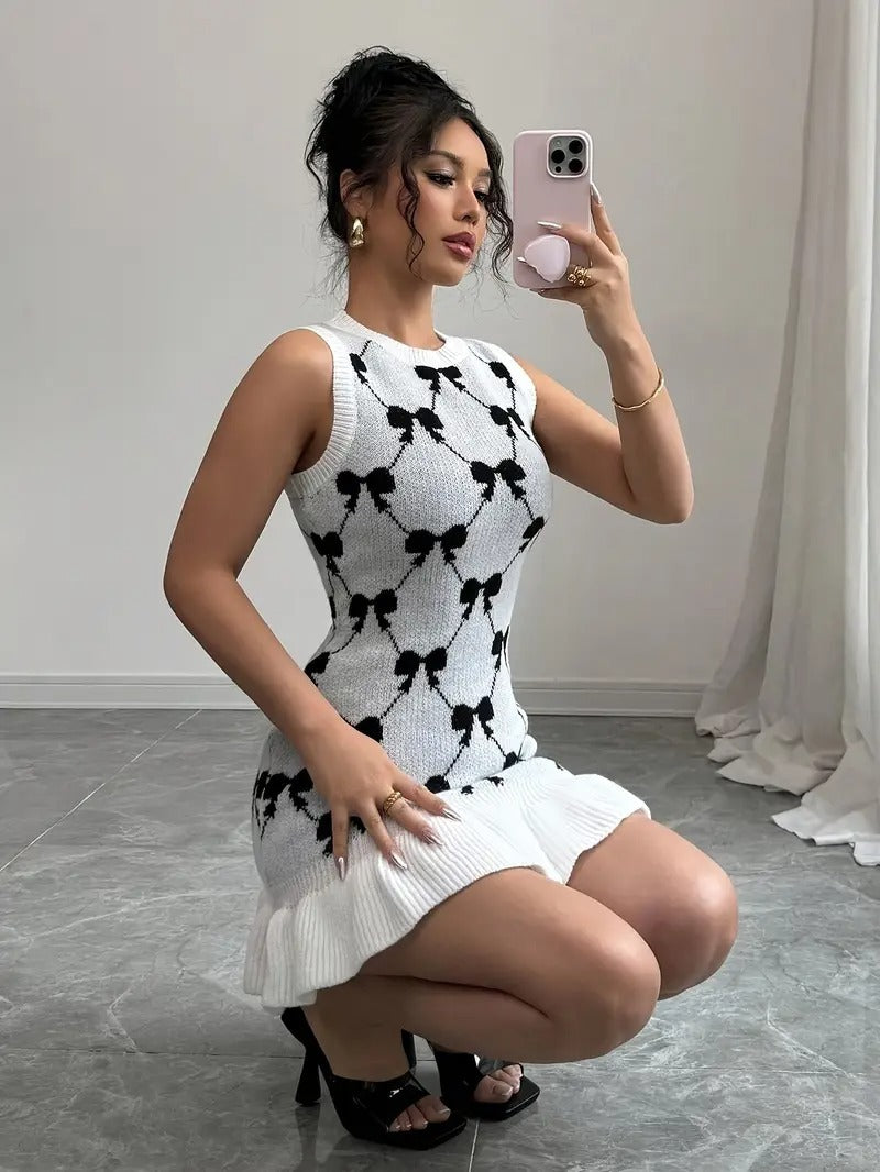 Women's Elegant French Chic Dress In Black And White