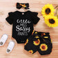Ensemble trois pièces veste à manches courtes et short tournesol pour bébé