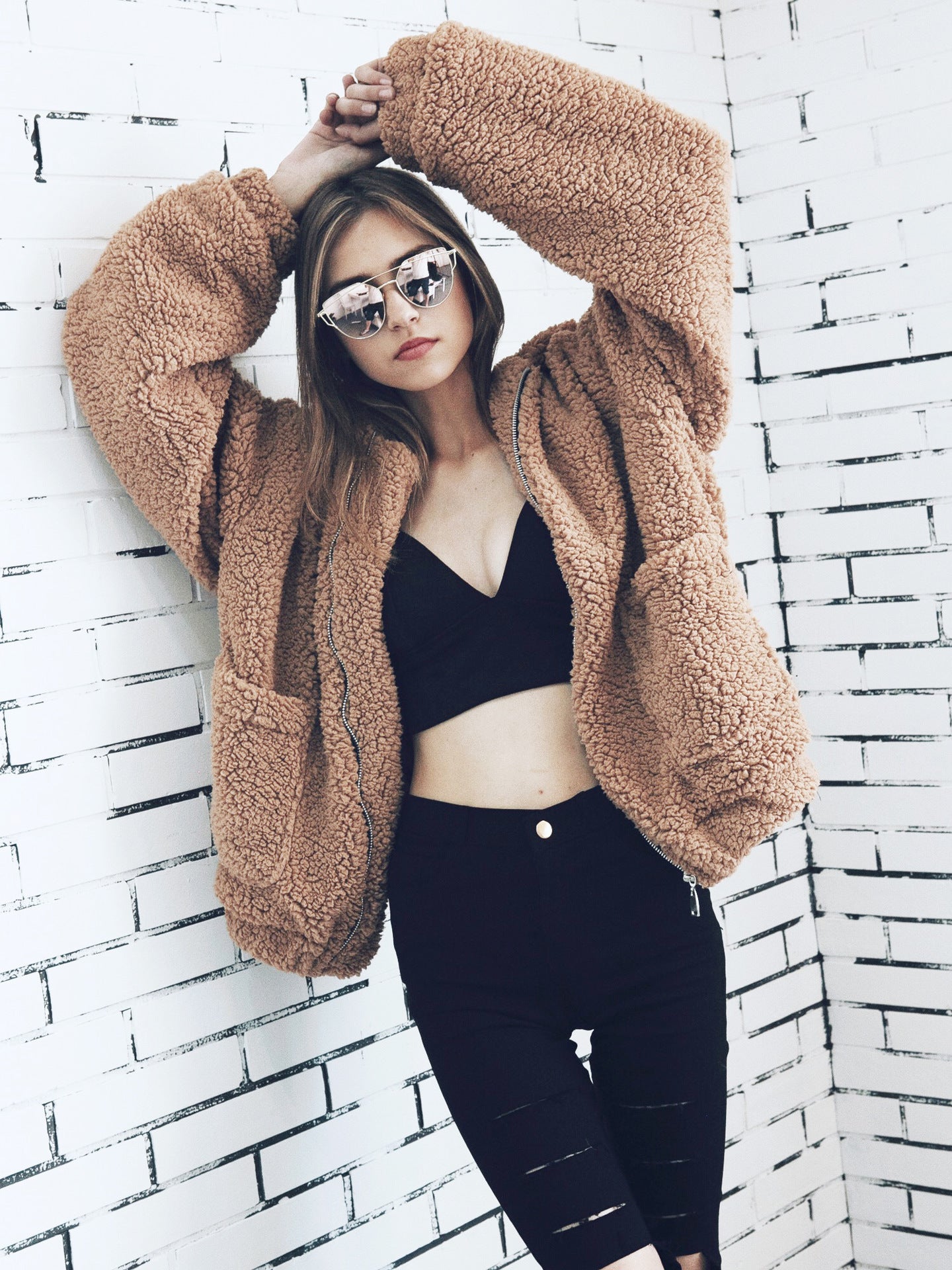 BF Wind Long Sleeve Pocket Casual Loose Plush Jacket