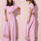 Solid Color And V-neck Waist Trimming Short-sleeved Casual Trousers Jumpsuit