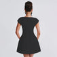 Fashion Style Temperament Commute Short Sleeve Square Collar Vest A Swing Mini Dress