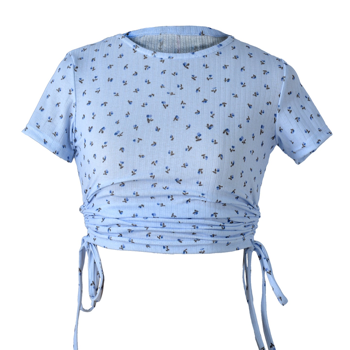 Women's Printed Short-sleeved T-shirt With Drawstring