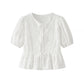 Solid Color Flower Embroidered Cotton Short-sleeved Shorts Two-piece Suit