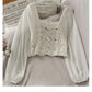 Women's Chiffon Panel Puff Long Sleeve Top