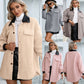 Women's Plush PU Long Single-breasted Trench Coat Top