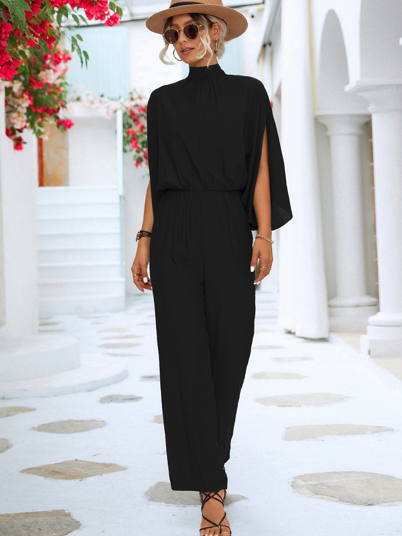 Women's Clothing Stand Collar Jumpsuit With Loose Split Long Sleeves
