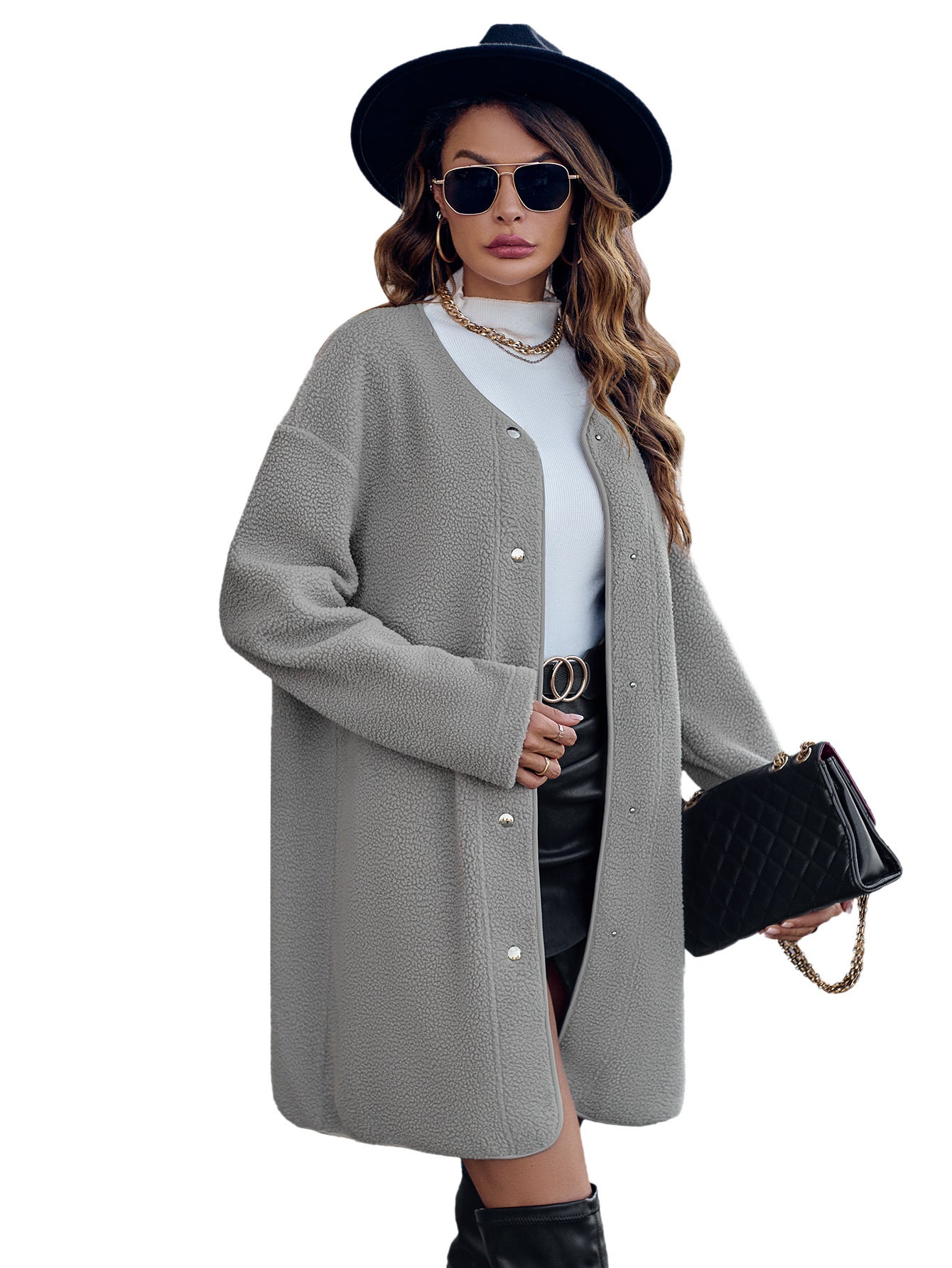 Women's Casual Solid Color Round Neck Single Breasted Long Sleeved Jacket