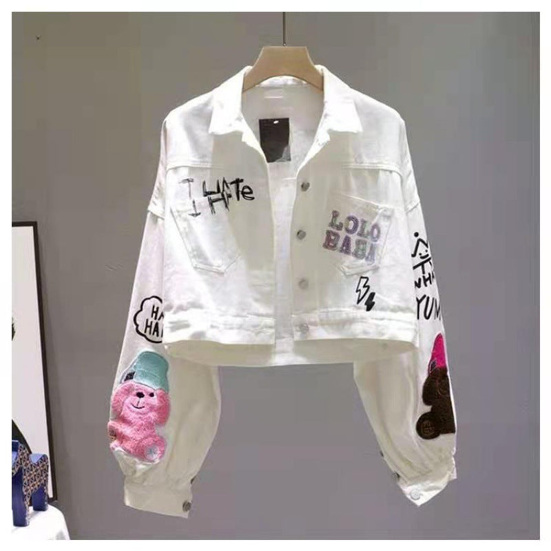 Spring And Autumn New Cartoon Letter Printing Loose Long-sleeved Top