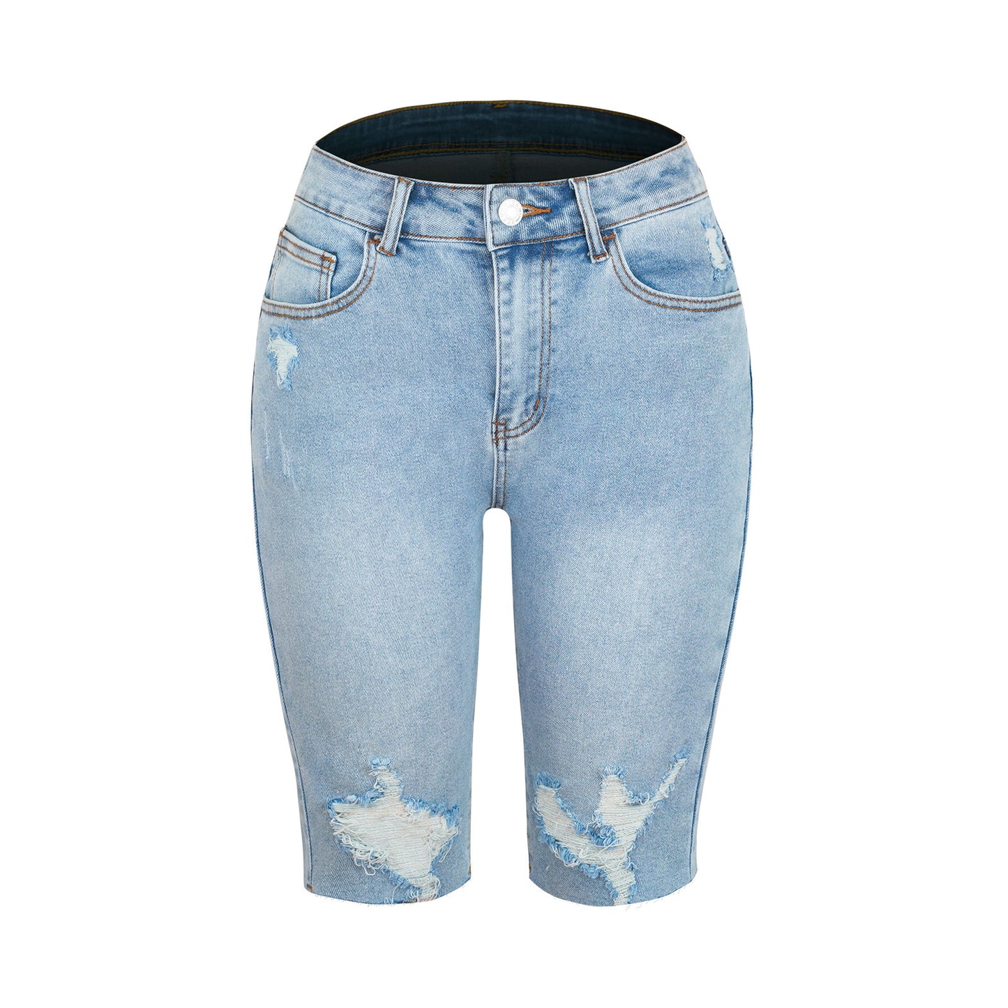 Women's High Elastic Mid-waist Ripped Jeans
