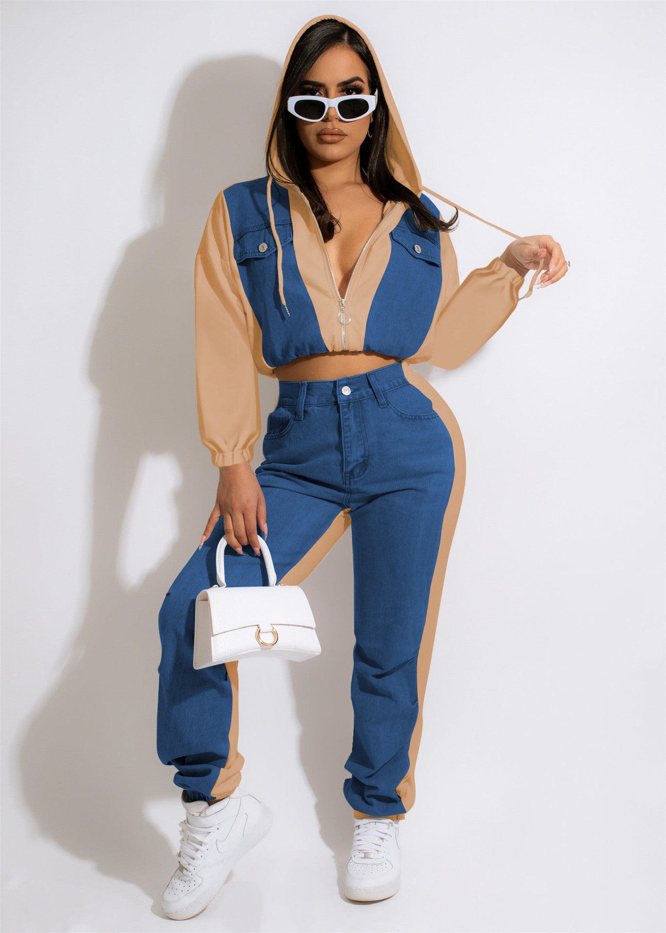 Women's Casual Denim Fashionable Jacket Trousers Suit