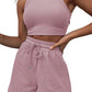 Sleeveless Waffle Suit Solid Color Vest Fashion Casual Shorts